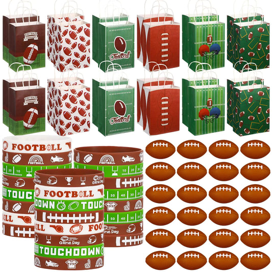 72 Pcs Football Party Favors Set Includes 24 Football Paper Bags 24 Football Silicone Wristbands 24 Football Stress Balls Football Goodie Bag Fillers Birthday Party Supplies Favor Gifts