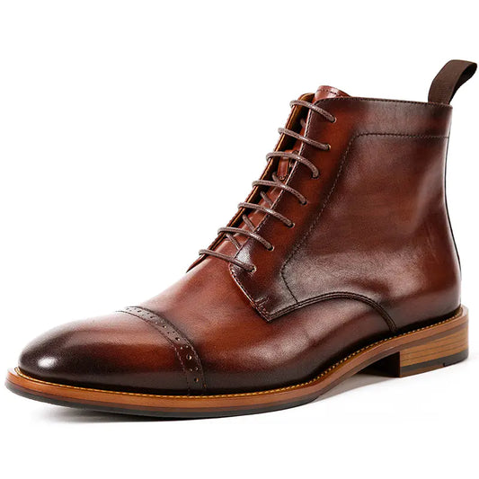 High-Top Lace-Up Men's Cowhide Leather Boots