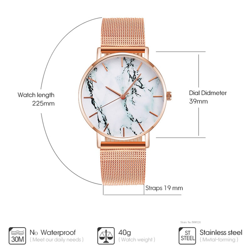 Luxury Mesh Band Creative Marble Female Wrist Watch