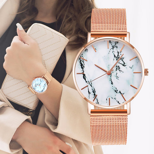 Luxury Mesh Band Creative Marble Female Wrist Watch
