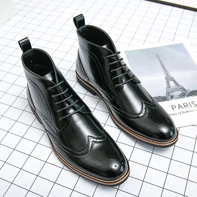 High-Top Lace-Up Men's Cowhide Leather Boots