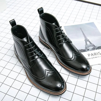 High-Top Lace-Up Men's Cowhide Leather Boots
