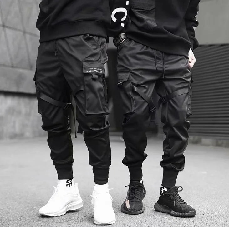 Men's Ribbons Harem Cargo Joggers with Pockets