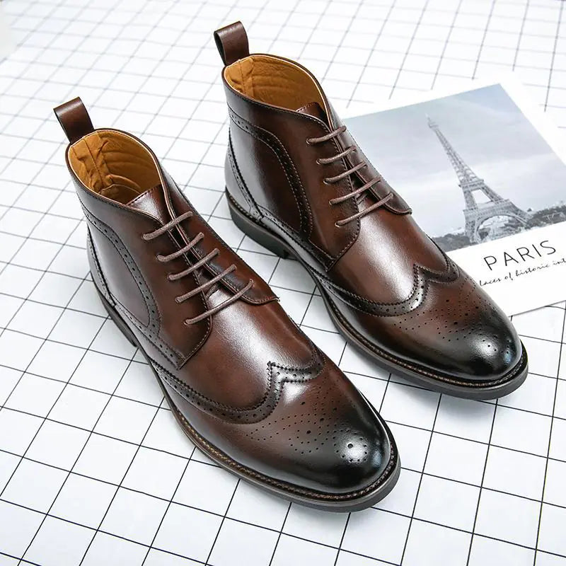 High-Top Lace-Up Men's Cowhide Leather Boots