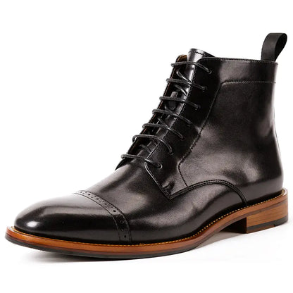 High-Top Lace-Up Men's Cowhide Leather Boots